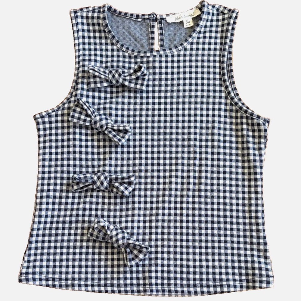 Anthropologie Blue Tassel Gingham Bow Front Tank Top Sleeveless Blouse Size S